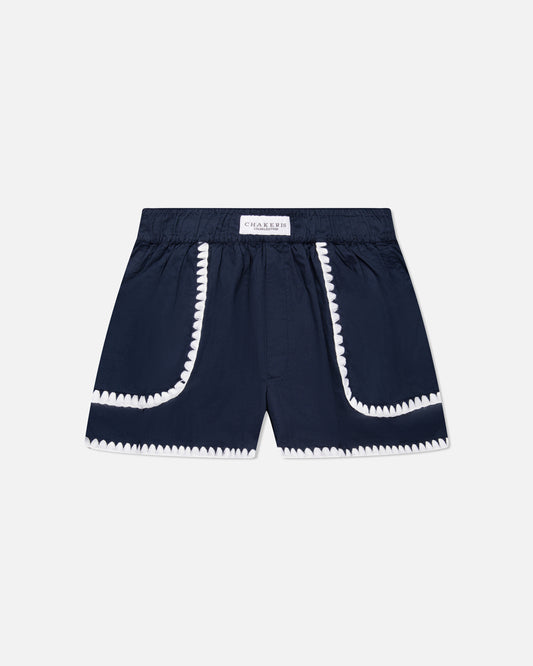 Navy Blue & White Whipstitch Shorts