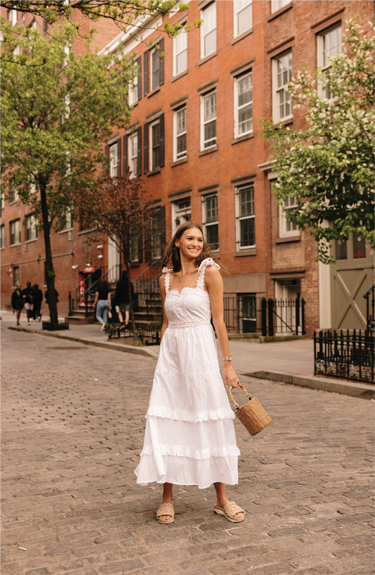 Ella White with Light Pink Ric Rac Maxi Dress