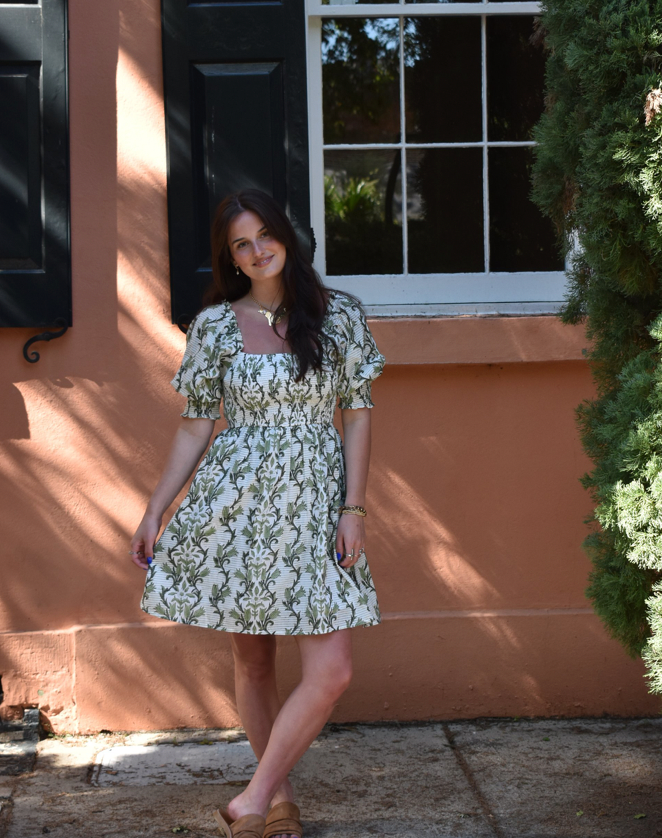 Rives Green Vine Mini Dress