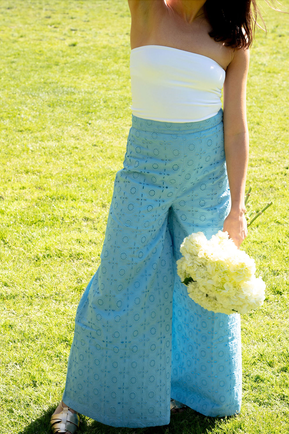 Wide Leg Eyelet Pants