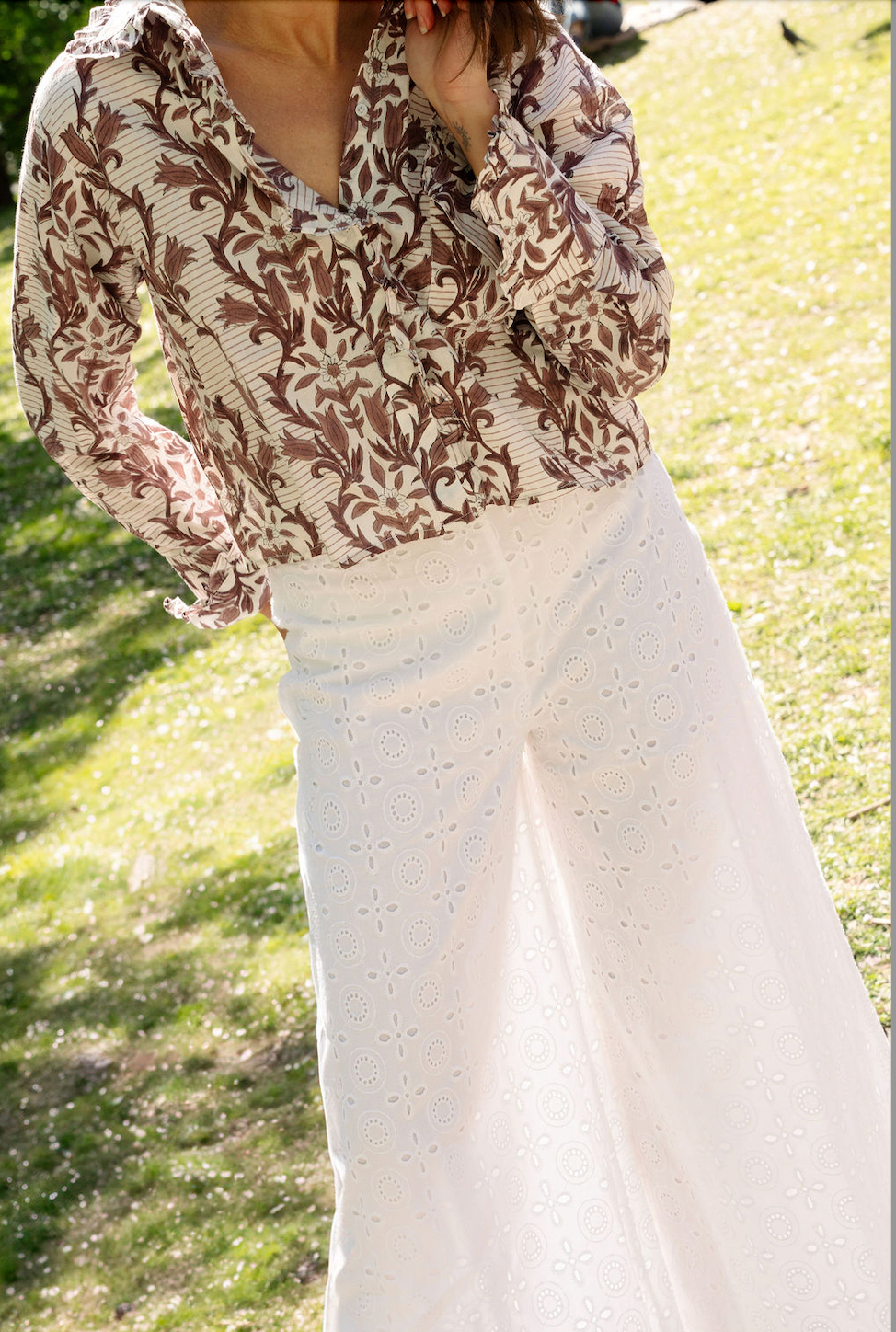 White Eyelet Wide Leg Pants