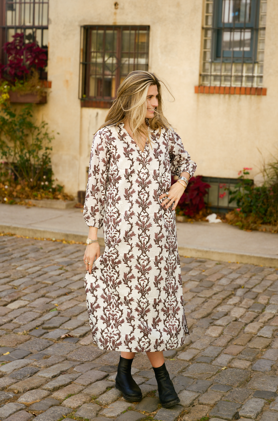 Anna Long Sleeve Brown Vine Maxi