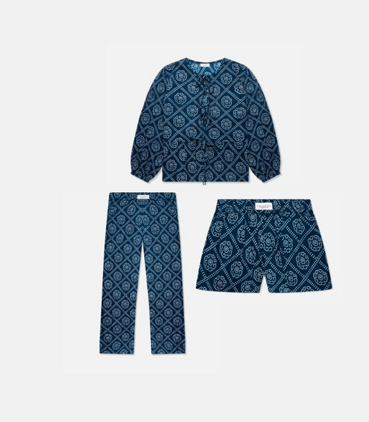 Navy Geometric and Floral Block Print Set