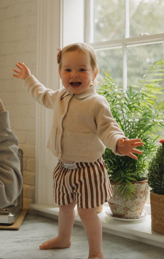 Unisex Chocolate Brown Striped Kids Shorts
