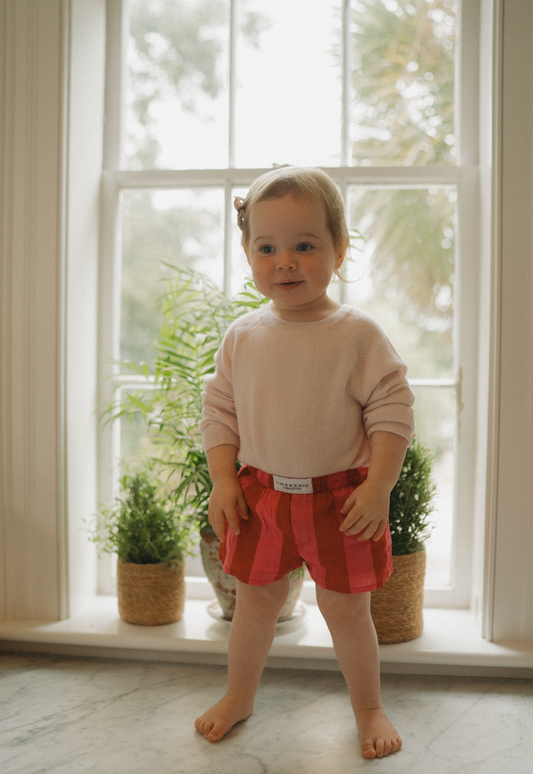 Unisex Hot Pink & Red Stripe Kids Shorts