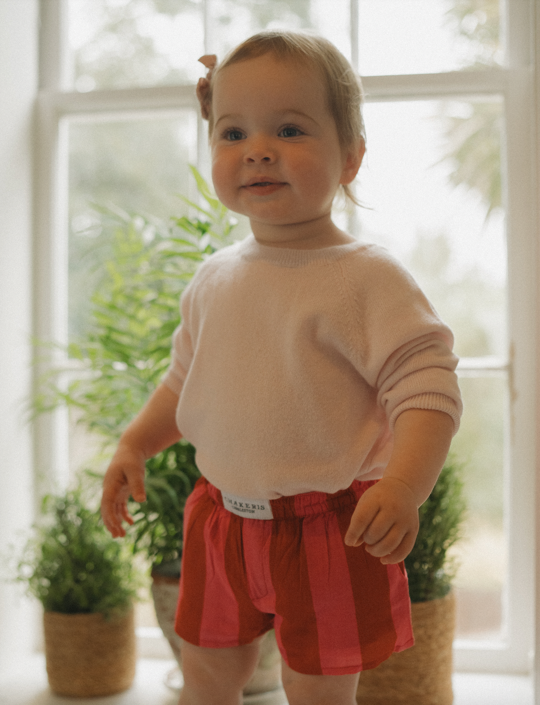 Unisex Hot Pink & Red Stripe Kids Shorts