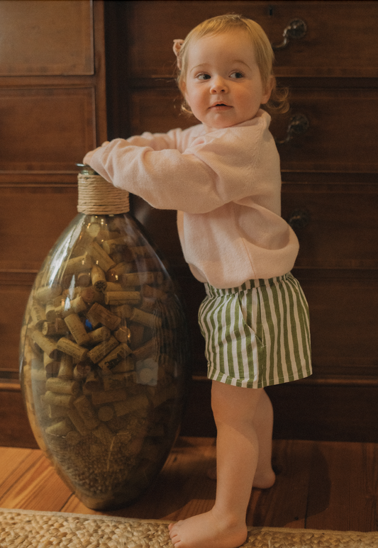 Unisex Hunter Green Striped Kids Shorts