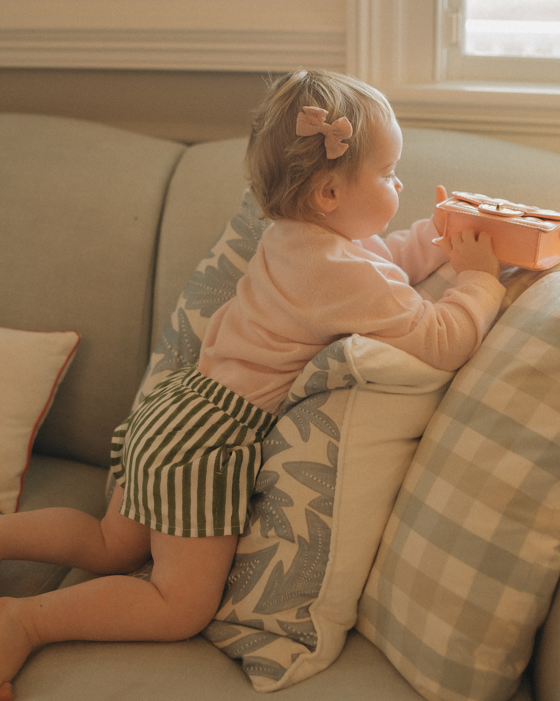 Unisex Hunter Green Stripe Kids Shorts