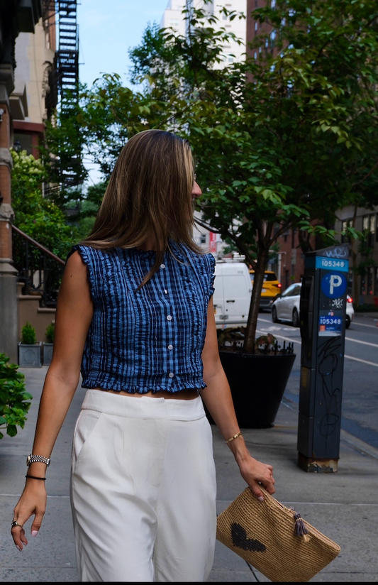 Navy and Royal Blue Gingham Clara Top