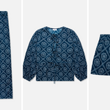Navy Geometric and Floral Block Print Set