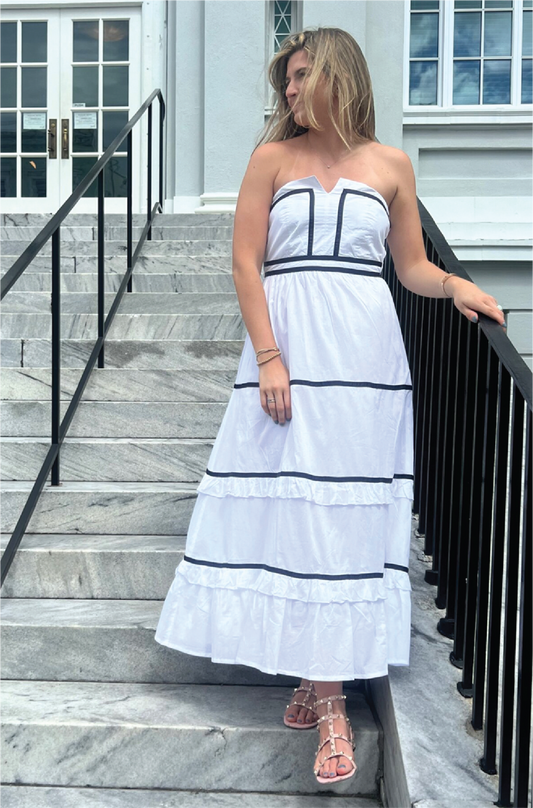 Ella White with Navy Maxi