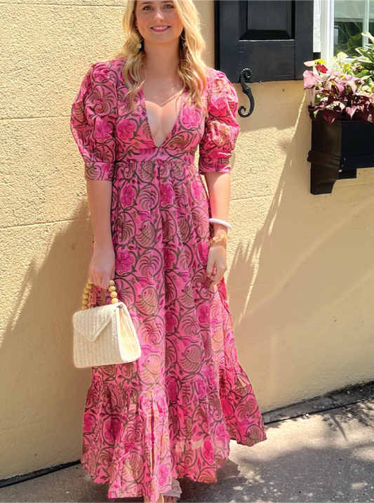 HOT PINK FLORAL MILLER MAXI