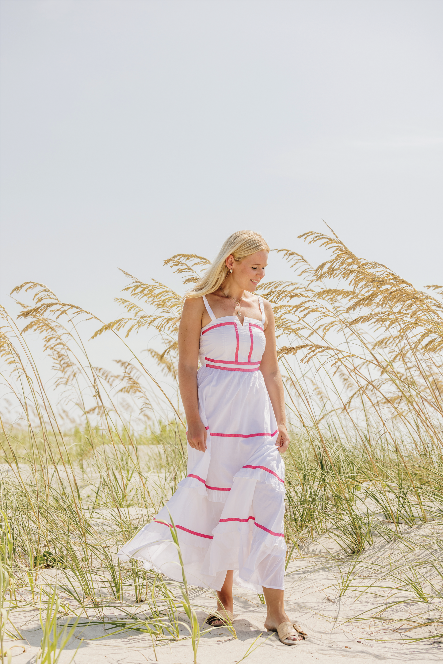 Ella Bright Pink and White Maxi Dress